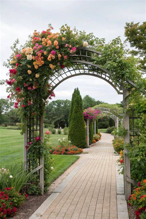 arch cottage arbor trellis on a garden entrance