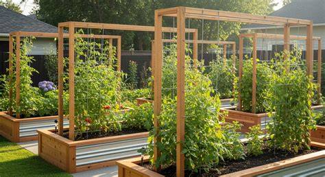 raised bed with pergola trellis