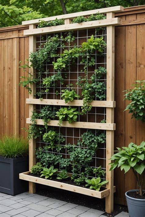 Vertical garden trellis and planter integration