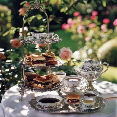 Garden setting with elegant tea service
