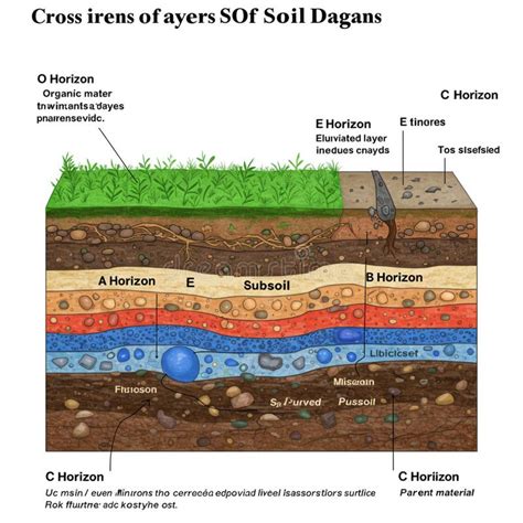 Soil horizons in a cross-section diagram