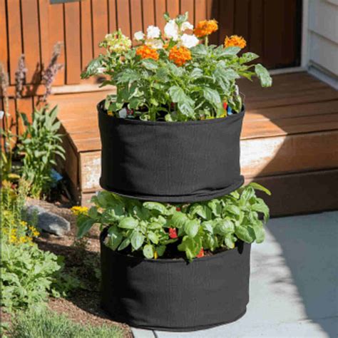 garden balcony with fabric grow bags